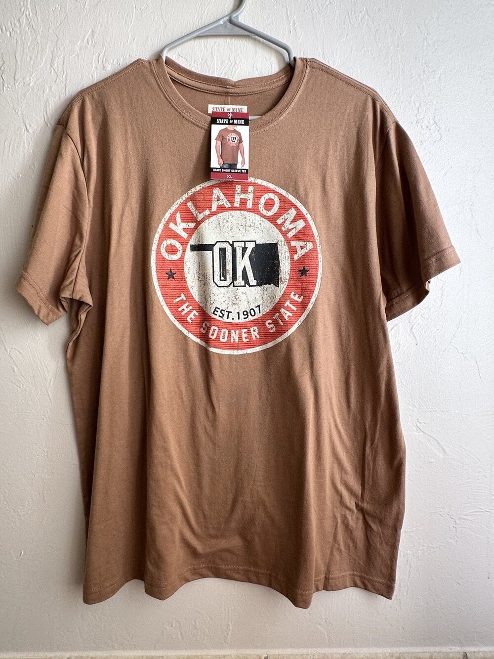 NWT Brown State Of Mine Oklahoma The Sooner State Mens Short Sleeve Tee Size XL